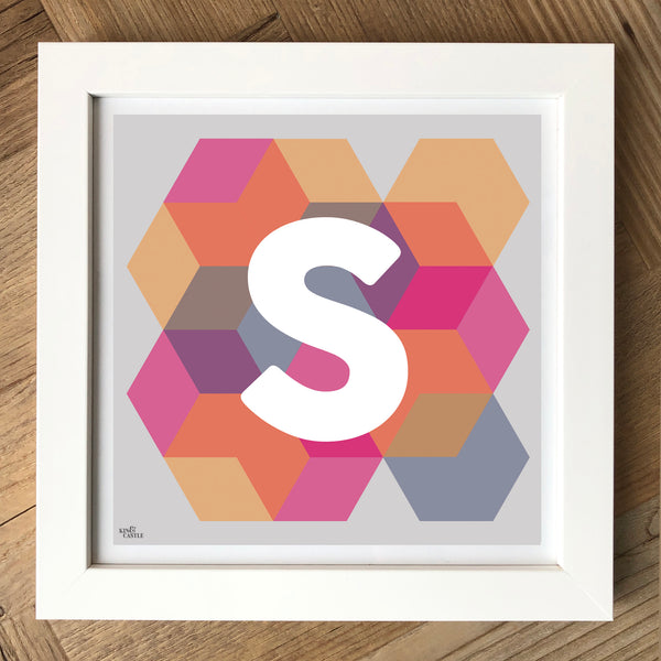 Geometric Monogram Letter Art Print - Pinks, Yellows and blues (210mm2)