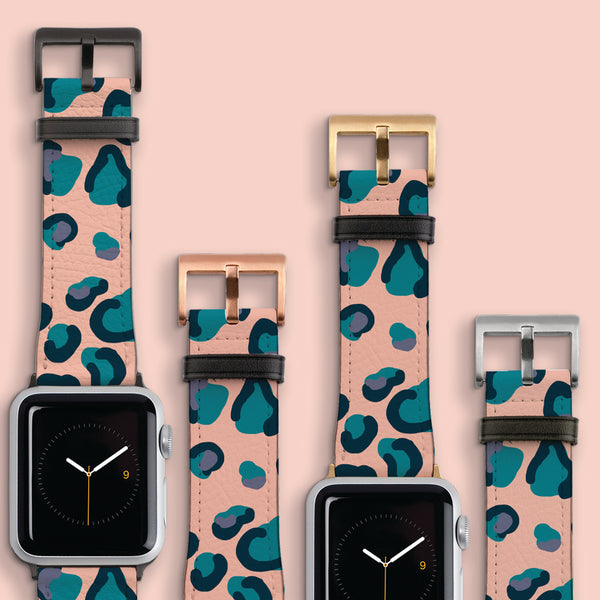 Peach, Teal & Blue Leopard Print Apple Watch Strap