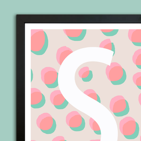 Pastel Dots Monogram Letter Art Print - Pinks & Mint - A4 Size