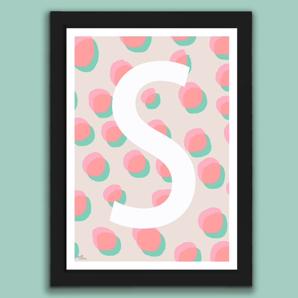 Pastel Dots Monogram Letter Art Print - Pinks & Mint - A4 Size