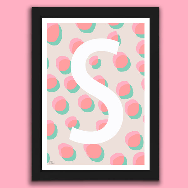 Pastel Dots Monogram Letter Art Print - Pinks & Mint - A3 Size