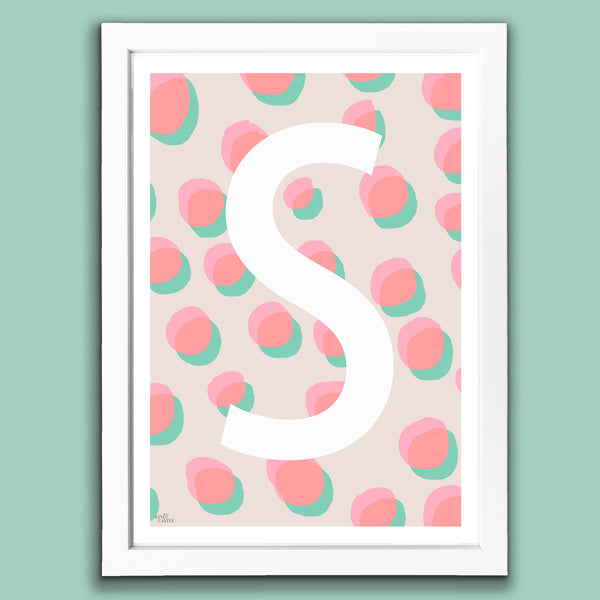 Pastel Dots Monogram Letter Art Print - Pinks & Mint - A3 Size