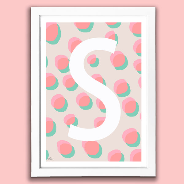 Pastel Dots Monogram Letter Art Print - Pinks & Mint - A3 Size