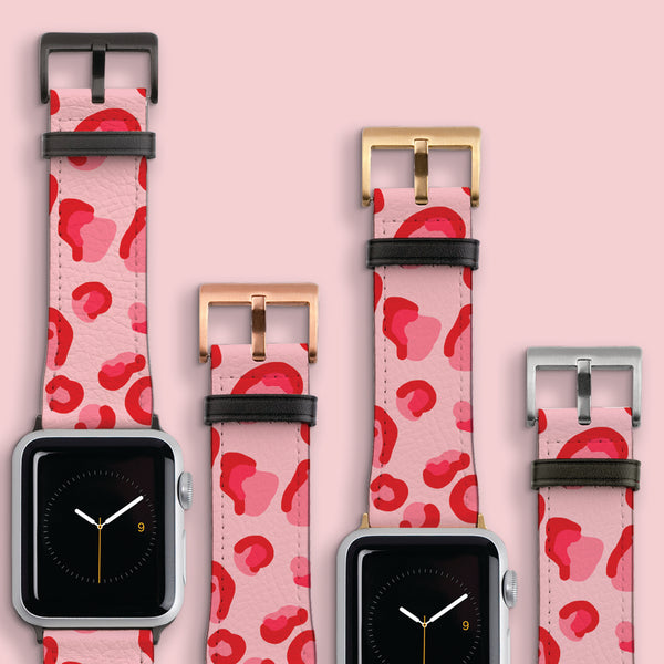 Red & Pink Leopard Print Apple Watch Strap