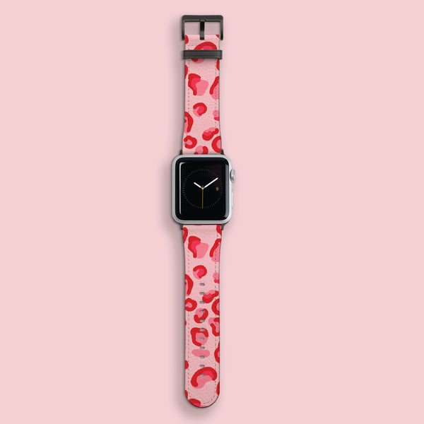 Red & Pink Leopard Print Apple Watch Strap