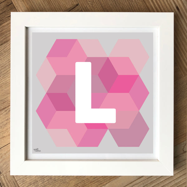 Geometric Monogram Letter Art Print - Pinks (210mm2)