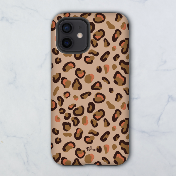 Tan & Coral Leopard Print Tough Phone Case