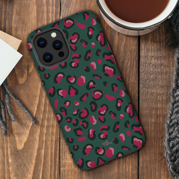 Green & Raspberry Pink Leopard Print Tough Phone Case