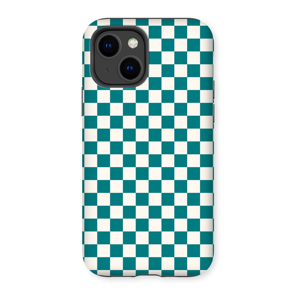 Teal green and cream checkerboard Tough Phone Case