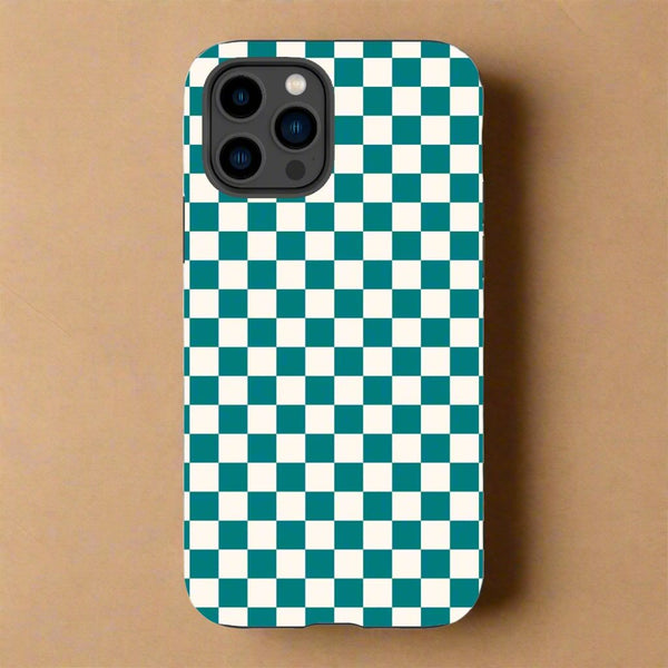 Teal green and cream checkerboard Tough Phone Case