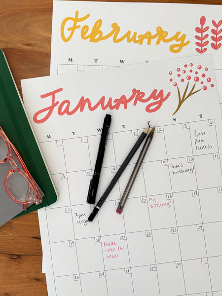 Giant Floral Wall Planner - 12 undated pages