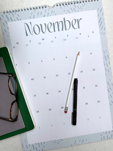 2026 Boho calendar, stripes, checks, abstract patterns, earth tones