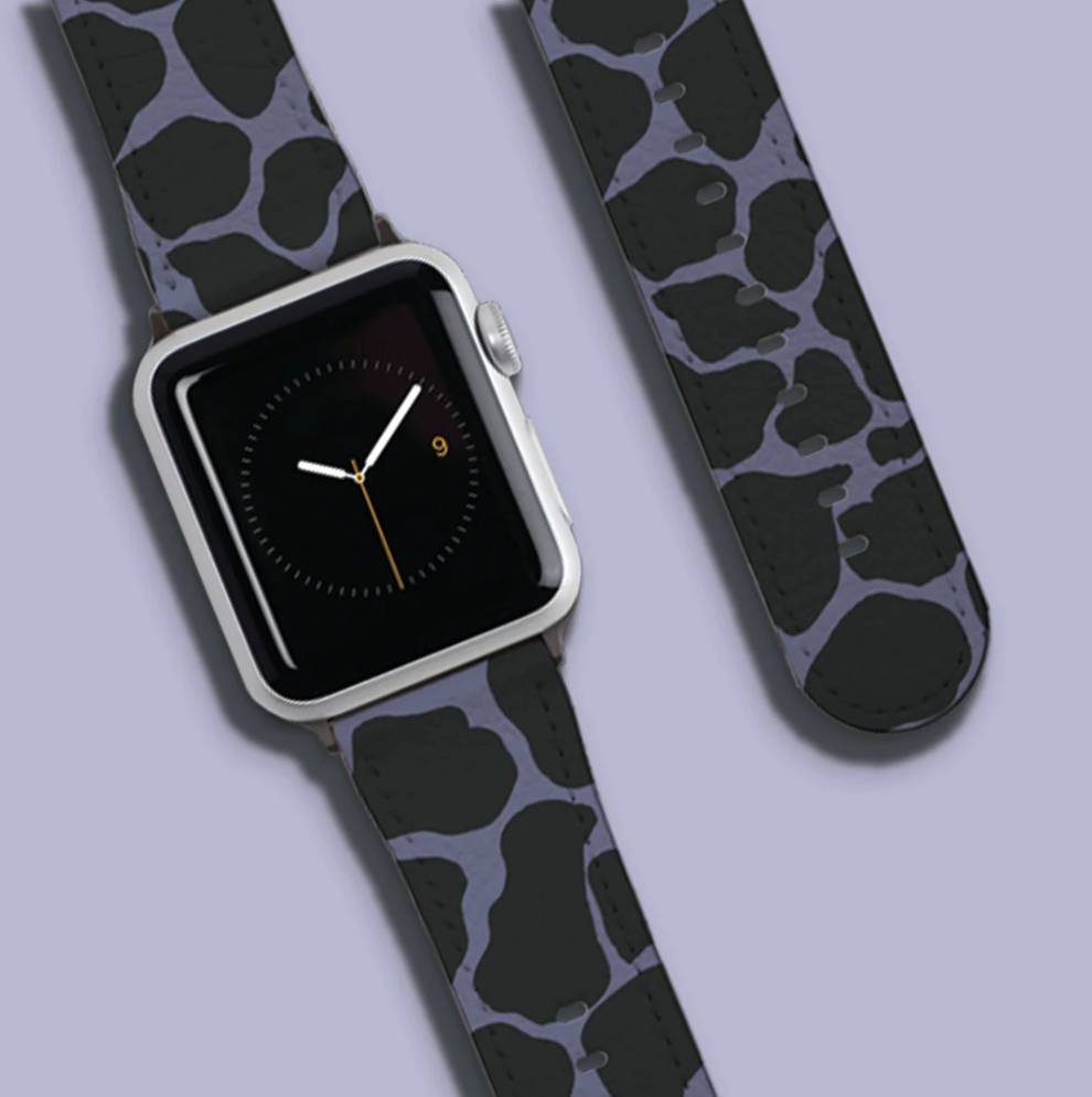 Purple & Charcoal Giraffe Print Apple Watch Strap - Large, black buckle