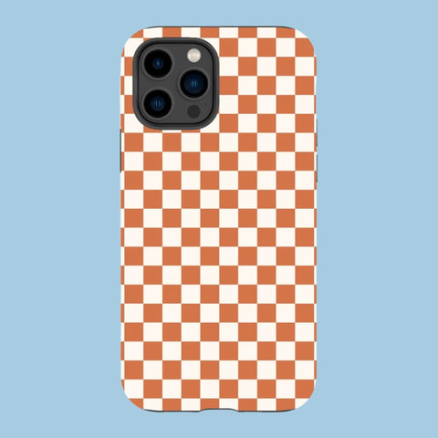 Terracotta and cream checkerboard Tough Phone Case