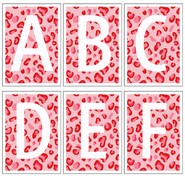 Leopard Print Monogram Letter Art Print - Red & Pinks - A3 Size