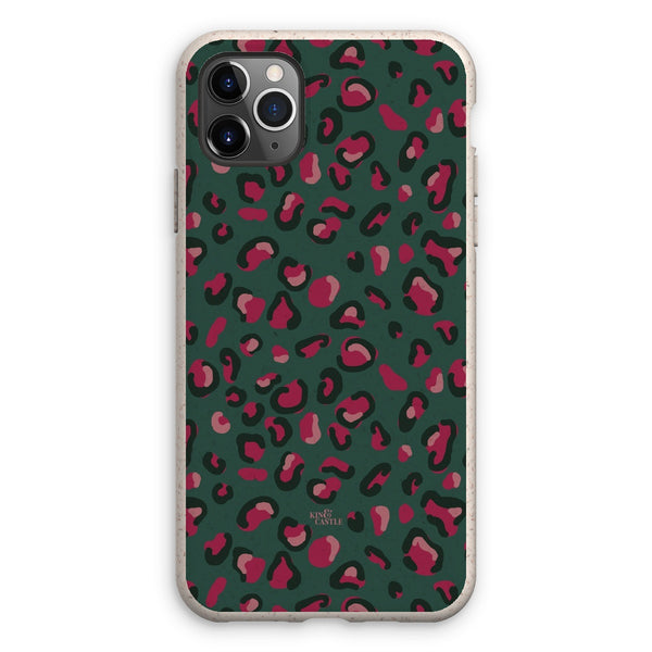 Green & Raspberry Pink Leopard Print Eco Phone Case