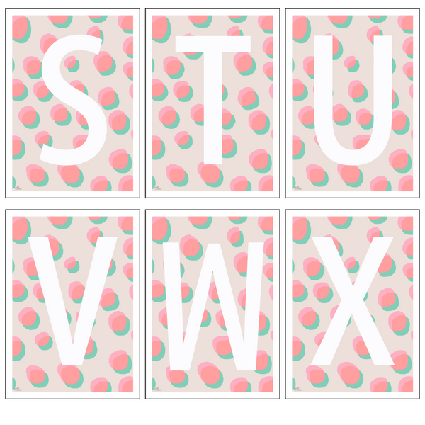 Pastel Dots Monogram Letter Art Print - Pinks & Mint - A4 Size