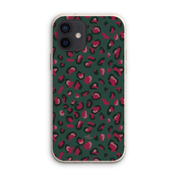 Green & Raspberry Pink Leopard Print Eco Phone Case