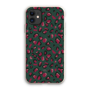 Green & Raspberry Pink Leopard Print Eco Phone Case