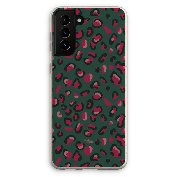 Green & Raspberry Pink Leopard Print Eco Phone Case