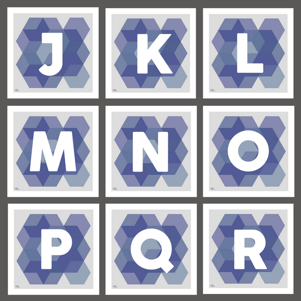 Geometric Monogram Letter Art Print - Blues (210mm2)