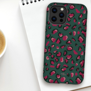 Green & Raspberry Pink Leopard Print Tough Phone Case