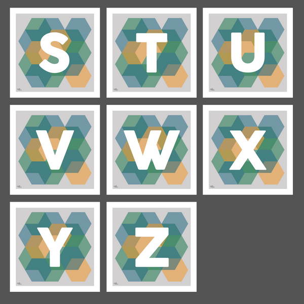 Geometric Monogram Letter Art Print - Greens, Blues & Yellows (210mm2)
