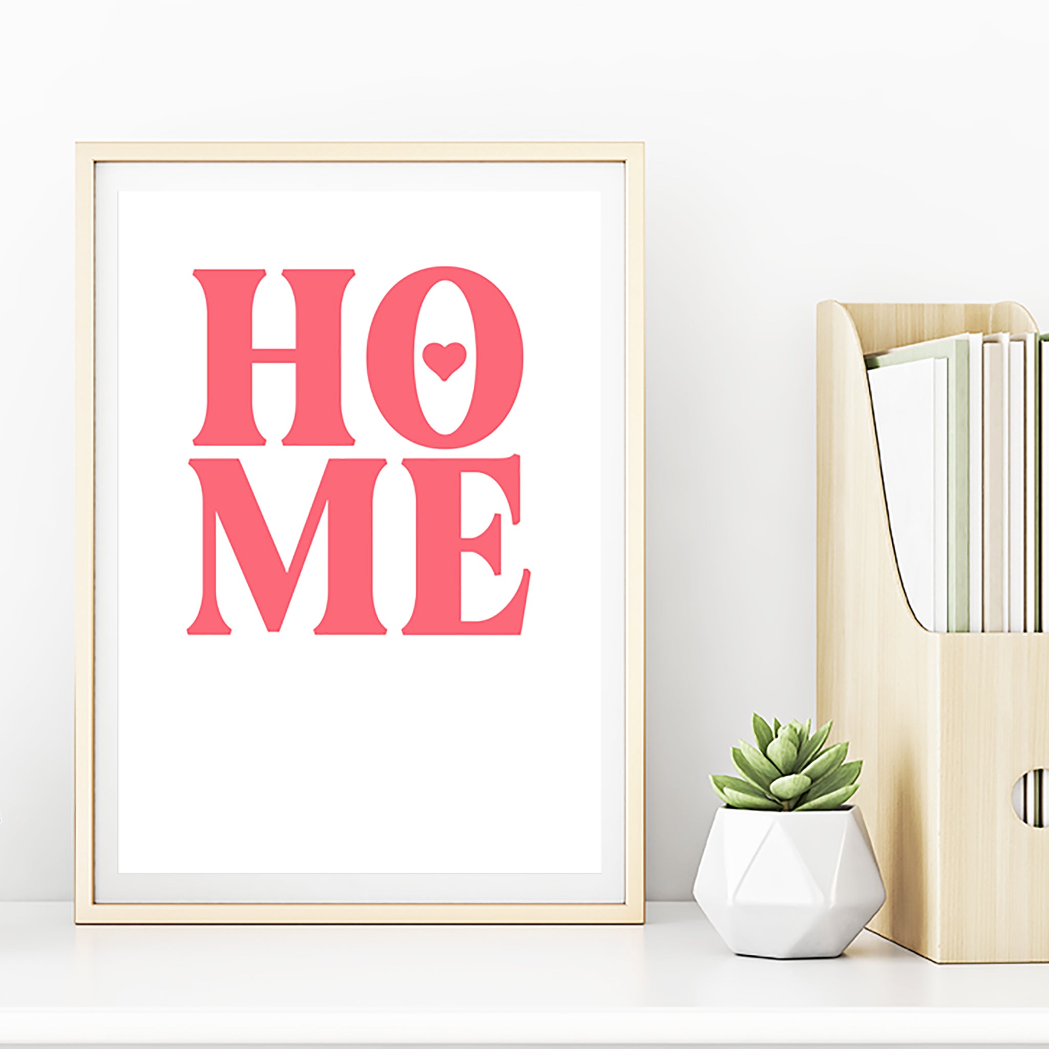 Home Art Print (coral pink on white)