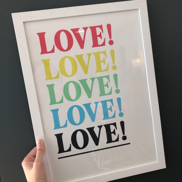 Gallery Wall Set of 3 Art Prints - Edit 3 - LOVE!, ampersand (grey) & Colour Me Happy (rainbow)