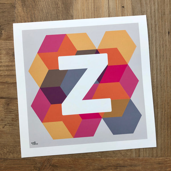 Geometric Monogram Letter Art Print - Pinks, Yellows and blues (210mm2)