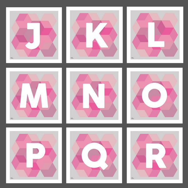 Geometric Monogram Letter Art Print - Pinks (210mm2)
