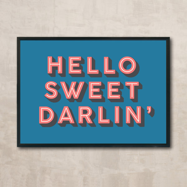 Hello Sweet Darlin' (coral & peacock blue) Art Print