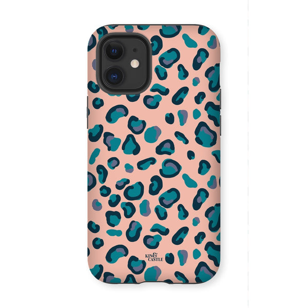 Peach, Teal & Blue Leopard Print Tough Phone Case
