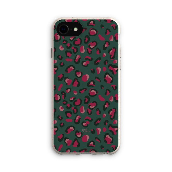 Green & Raspberry Pink Leopard Print Eco Phone Case