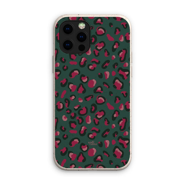 Green & Raspberry Pink Leopard Print Eco Phone Case