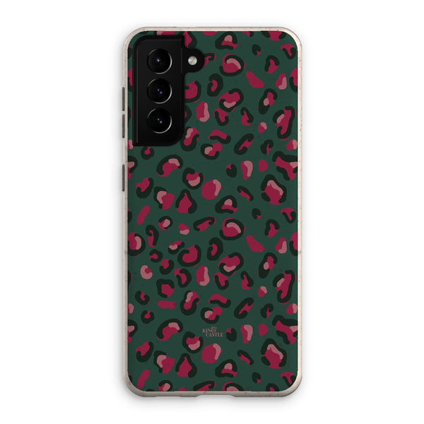 Green & Raspberry Pink Leopard Print Eco Phone Case