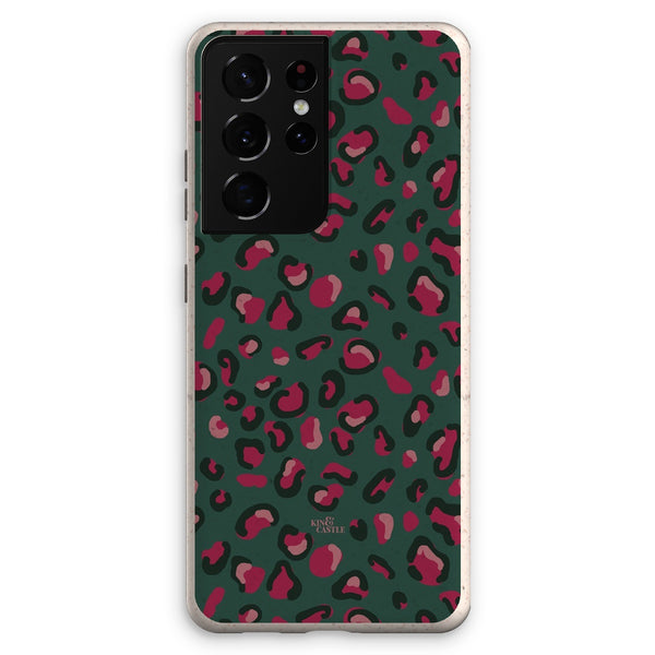 Green & Raspberry Pink Leopard Print Eco Phone Case