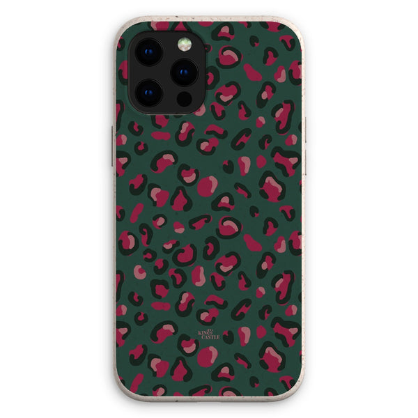 Green & Raspberry Pink Leopard Print Eco Phone Case