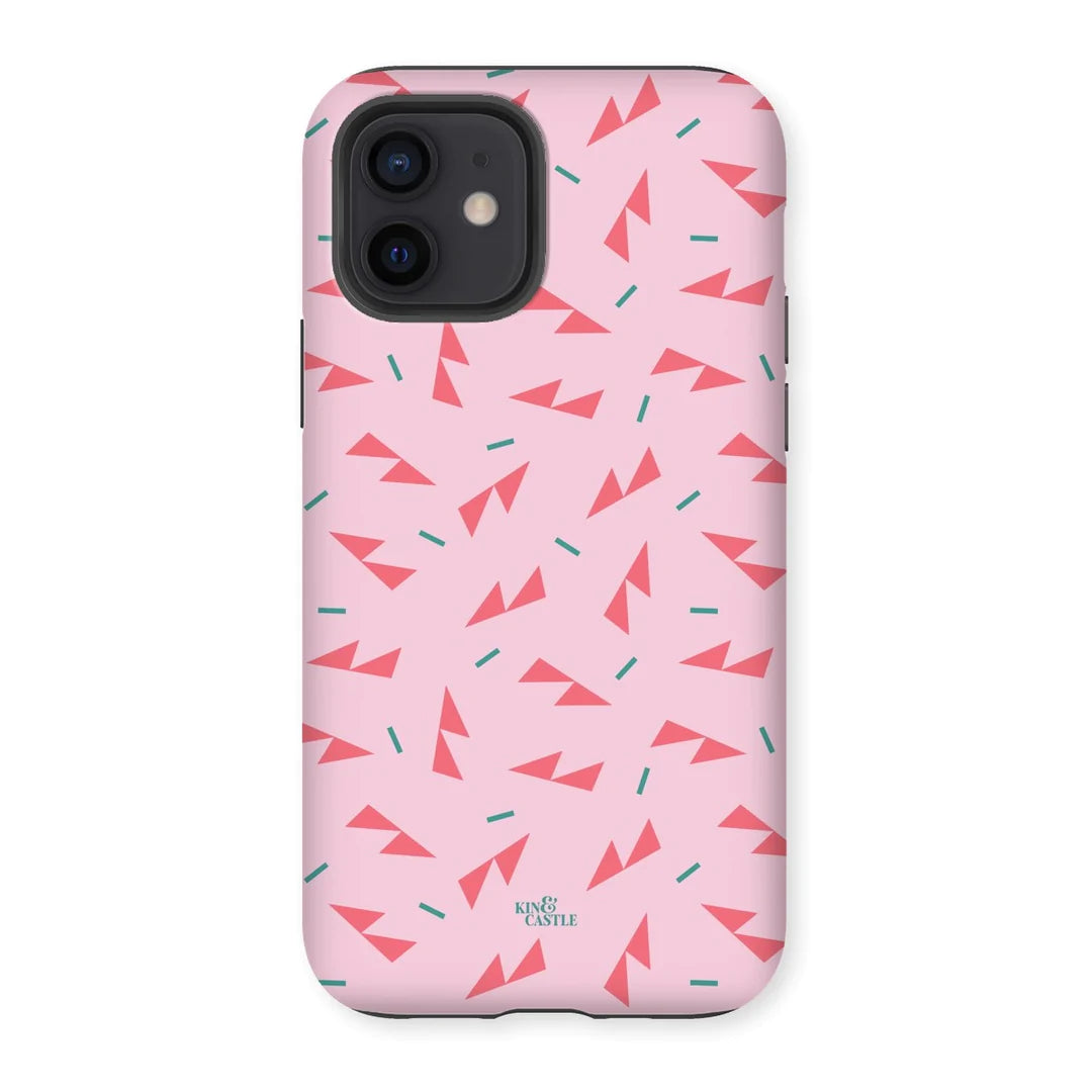 iPhone 12 - Tough - Pink Ditzy Triangles - Matte