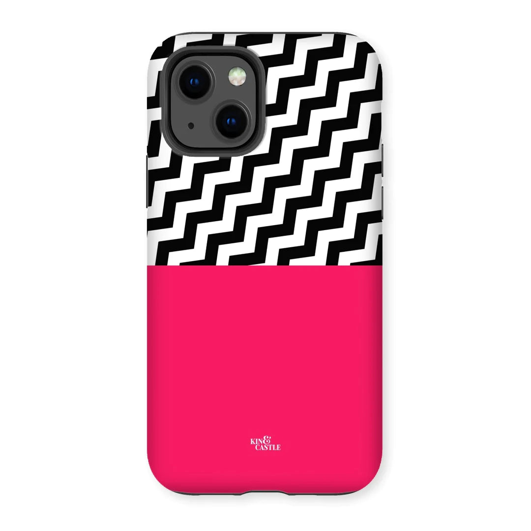 iPhone 13 - Tough - Geometric Zig Zag & Hot Pink - Gloss