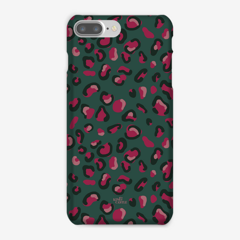iPhone 7 plus / 8 plus - Tough Case - Green & Raspberry Pink Leopard - Matte