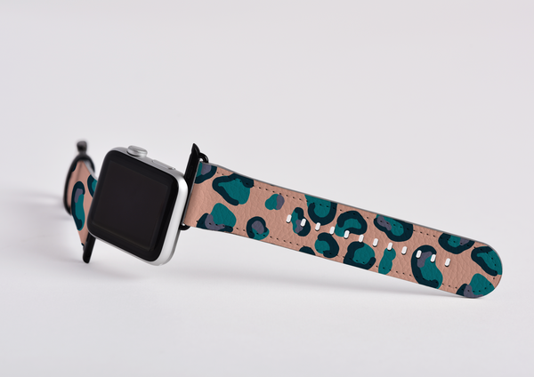 Peach, Teal & Blue Leopard Print Apple Watch Strap
