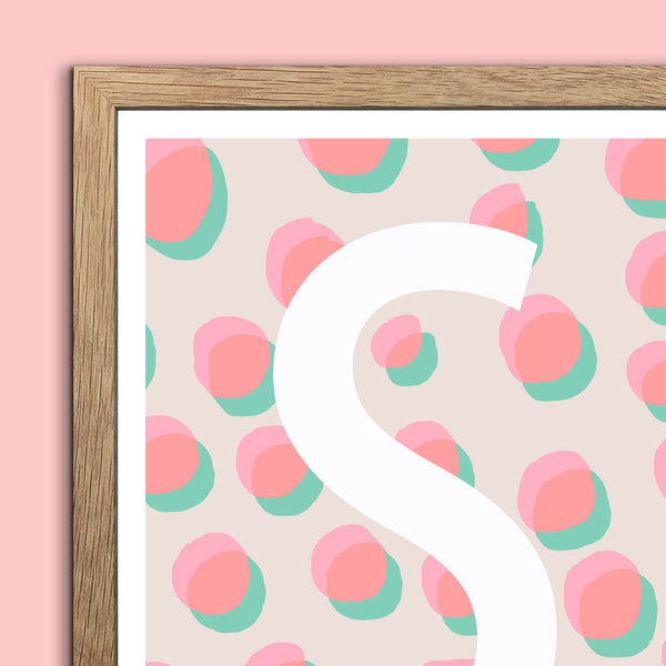 Pastel Dots Monogram Letter Art Print - Pinks & Mint - A3 Size