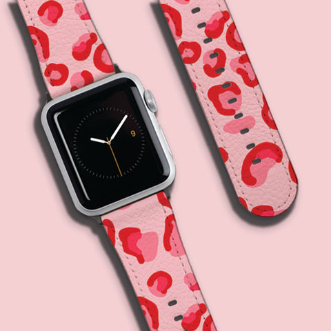 Red & Pink Leopard Print Apple Watch Strap