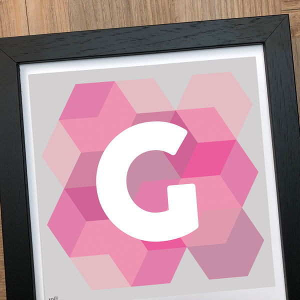 Geometric Monogram Letter Art Print - Pinks (210mm2)