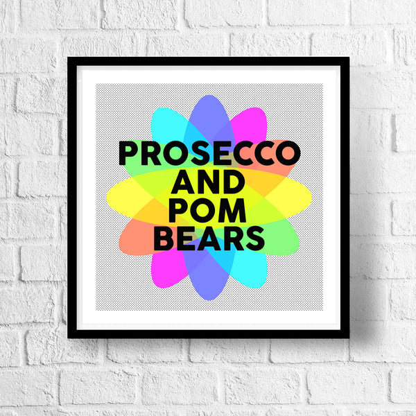 Prosecco and Pom Bears Art Print